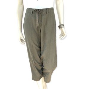 Capri Pants by Lee Size 4 High Waist Ribbon Tie Back Zip Pockets Linen Cotton